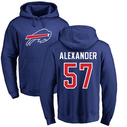 Men NFL Buffalo Bills #57 Lorenzo Alexander Royal Blue Name and Number Logo Pullover Hoodie Sweatshirt